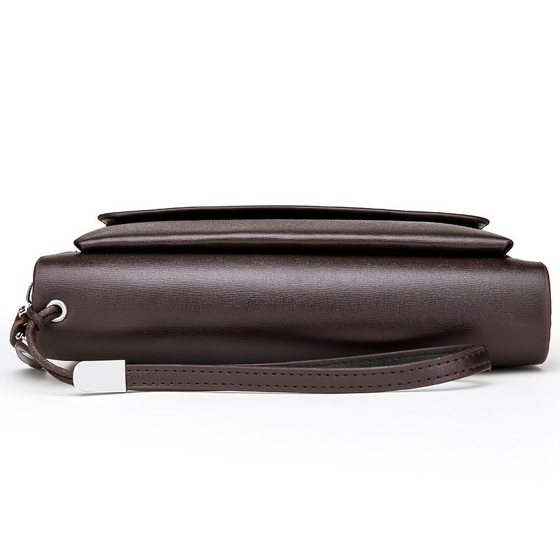 men's business clutch, double zipper handbag, large capacity phone bag, men's accessories, leather clutch bag, business travel wallet, minimalist clutch - Brown - Size L - Image 2