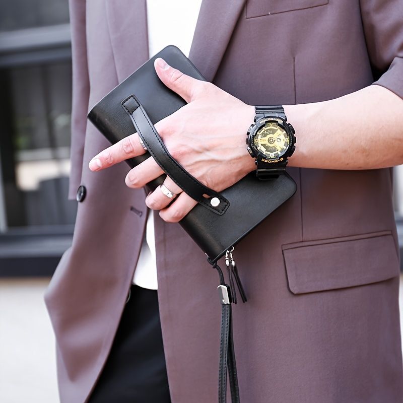 men's business clutch, double zipper handbag, large capacity phone bag, men's accessories, leather clutch bag, business travel wallet, minimalist clutch - Brown2 - Size L - Image 8