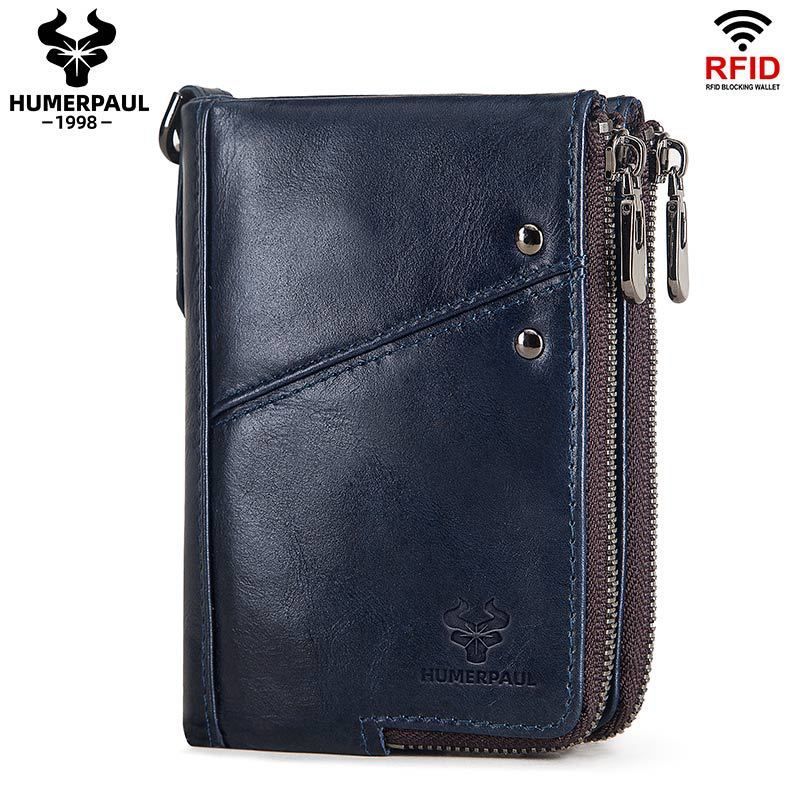men's genuine leather wallet, RFID blocking wallet, double zipper coin purse, multiple card slots wallet, men's accessory, Australian wallet, leather coin purse, secure wallet men - Black - Size M - Image 3
