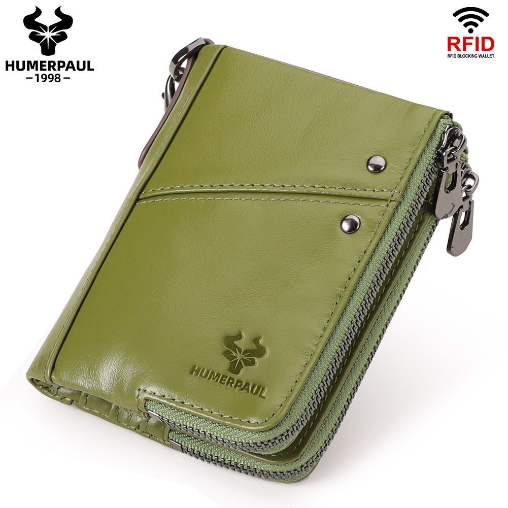 men's genuine leather wallet, RFID blocking wallet, double zipper coin purse, multiple card slots wallet, men's accessory, Australian wallet, leather coin purse, secure wallet men - Carbon -fiber black - Size M - Image 7