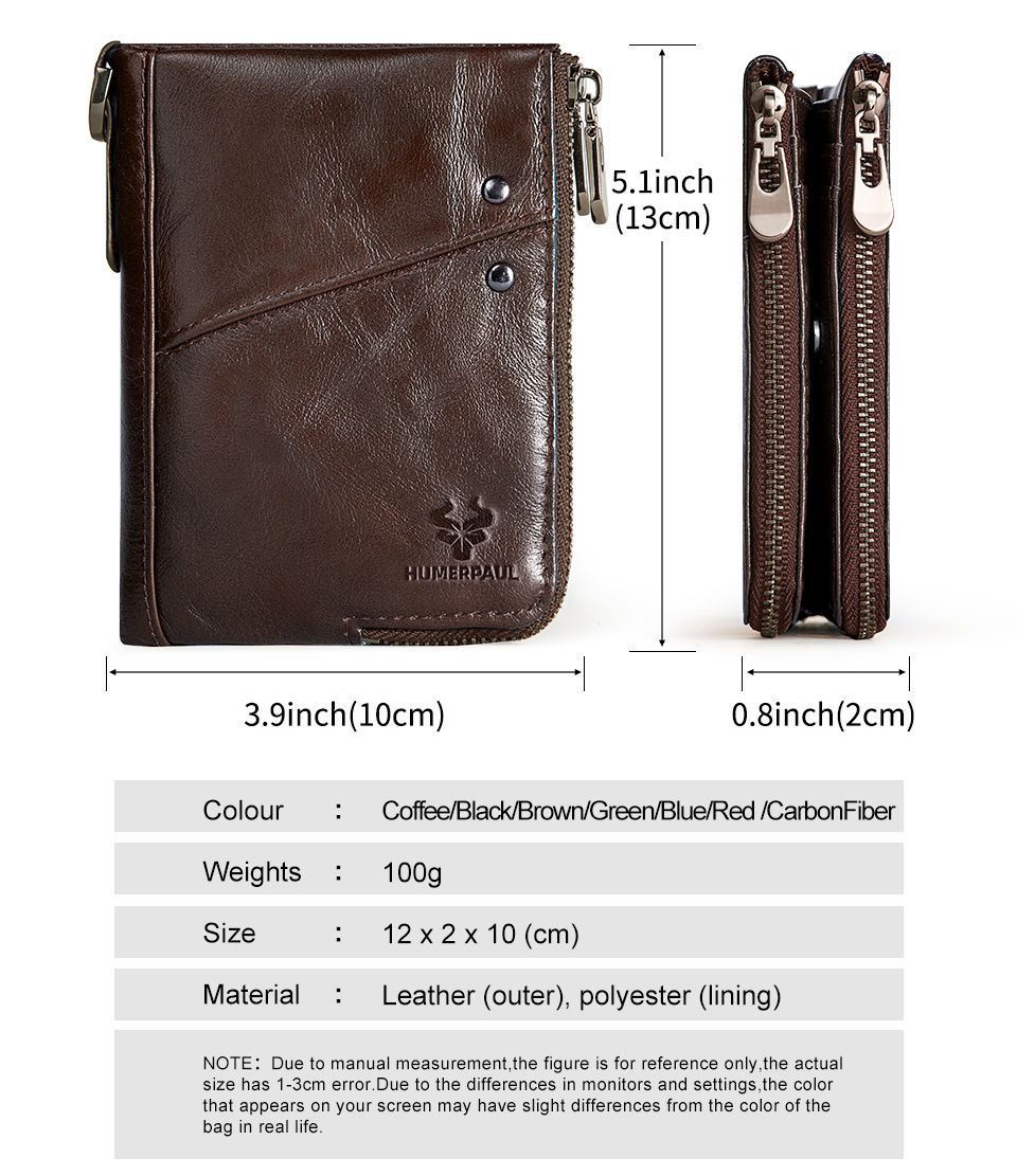 men's genuine leather wallet, RFID blocking wallet, double zipper coin purse, multiple card slots wallet, men's accessory, Australian wallet, leather coin purse, secure wallet men - Light Brown - Size M - Image 7
