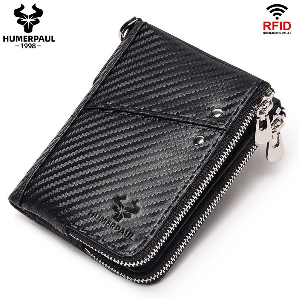 men's genuine leather wallet, RFID blocking wallet, double zipper coin purse, multiple card slots wallet, men's accessory, Australian wallet, leather coin purse, secure wallet men - Mocha - Size M - Image 5