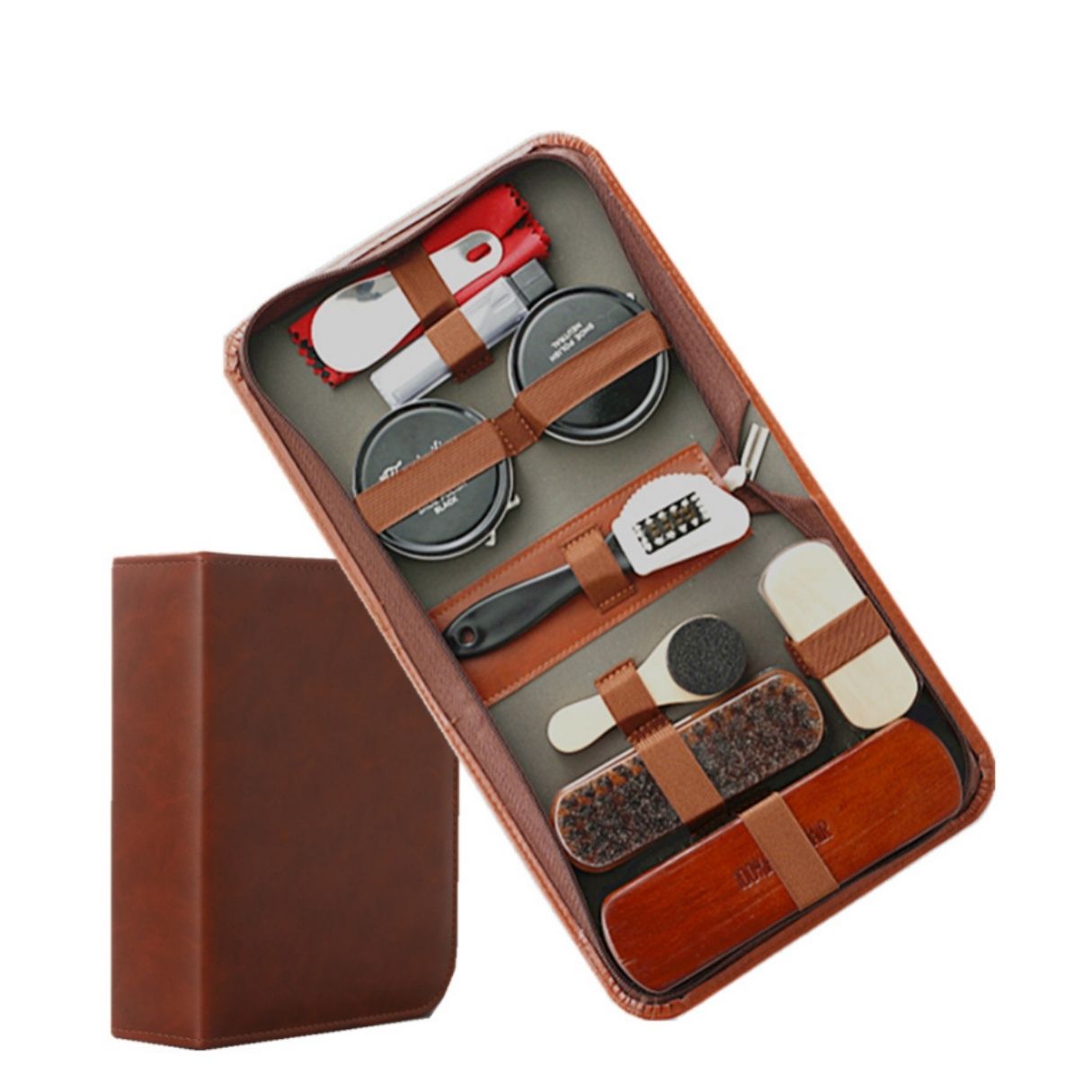 Gold Men's shoe care kit, leather shoe care, men's accessories, shoe care tools, leather case, Australian shoe care, leather polish kit - Image 3