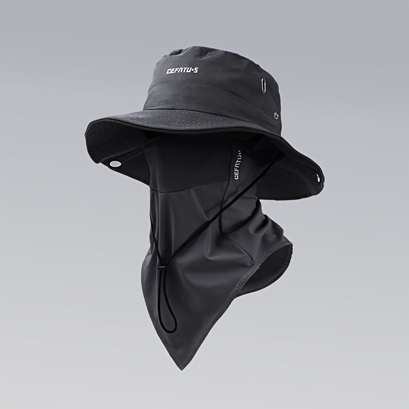 men's hat,wide-brim sun hat,two-piece hat,beach hat,hiking hat,outdoor work hat,foldable hat,unisex hat,face mask hat,breathable hat,Australian sun hat,mosquito protection hat - Black - Size Hats and masks - Image 1