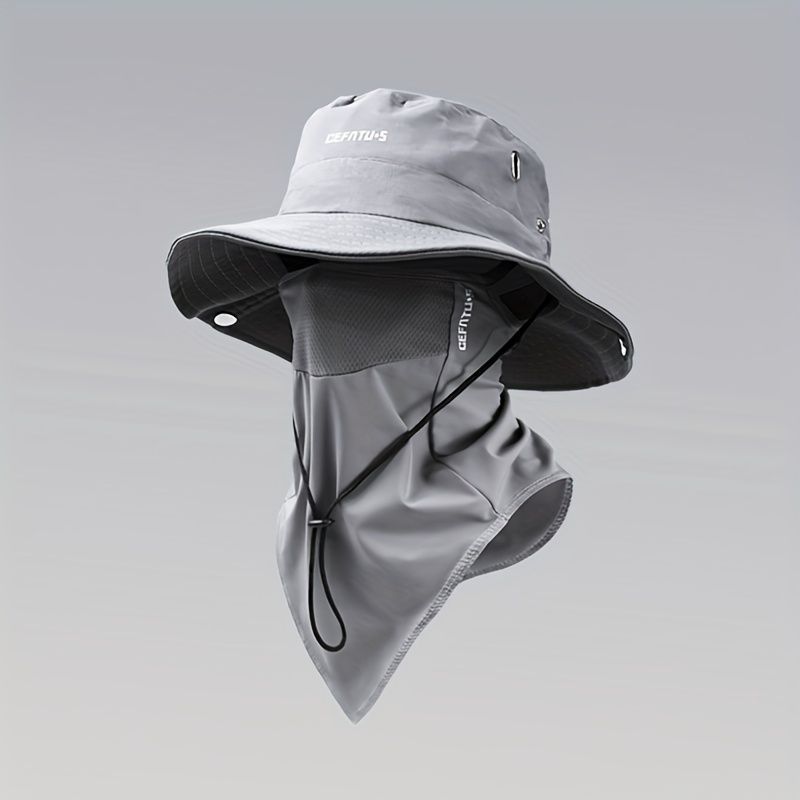 men's hat,wide-brim sun hat,two-piece hat,beach hat,hiking hat,outdoor work hat,foldable hat,unisex hat,face mask hat,breathable hat,Australian sun hat,mosquito protection hat - Black - Size Hats and masks - Image 2