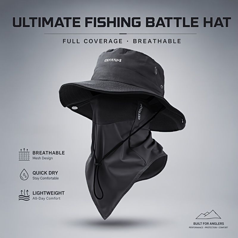 men's hat,wide-brim sun hat,two-piece hat,beach hat,hiking hat,outdoor work hat,foldable hat,unisex hat,face mask hat,breathable hat,Australian sun hat,mosquito protection hat - Black - Size Hats and masks - Image 7
