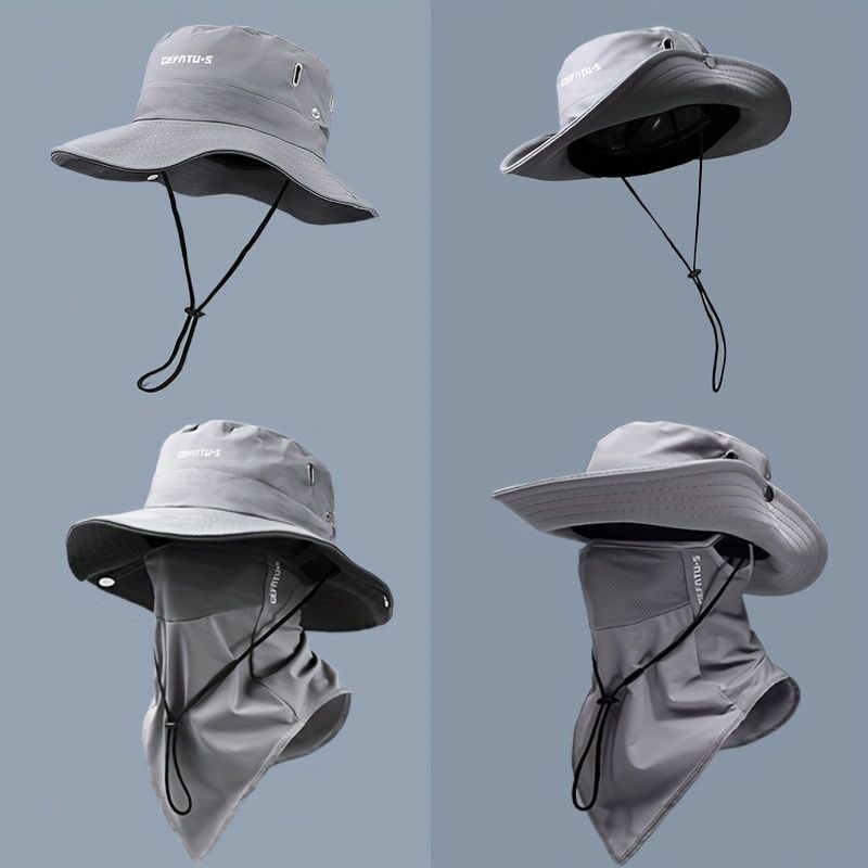 men's hat,wide-brim sun hat,two-piece hat,beach hat,hiking hat,outdoor work hat,foldable hat,unisex hat,face mask hat,breathable hat,Australian sun hat,mosquito protection hat - Gray - Size Hats and masks - Image 5