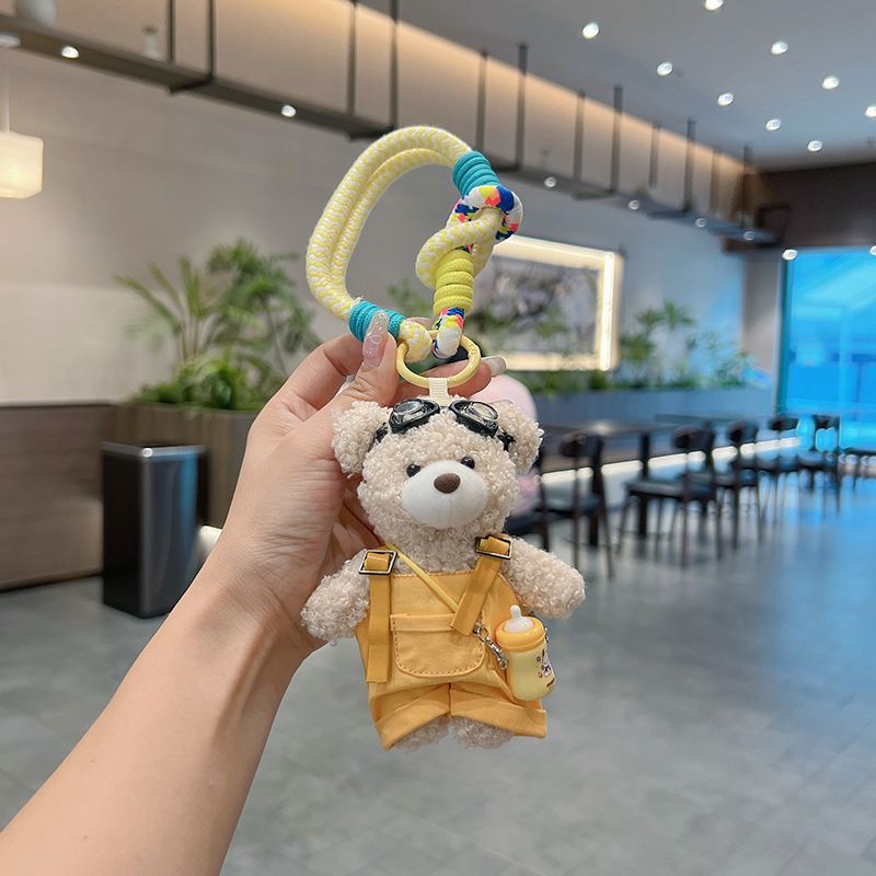 cute teddy bear keychain, plush teddy bear, teddy bear with goggles, teddy bear overalls, fashion keychain, bag charm, cute accessories - Light Brown - Size 1 - Image 2
