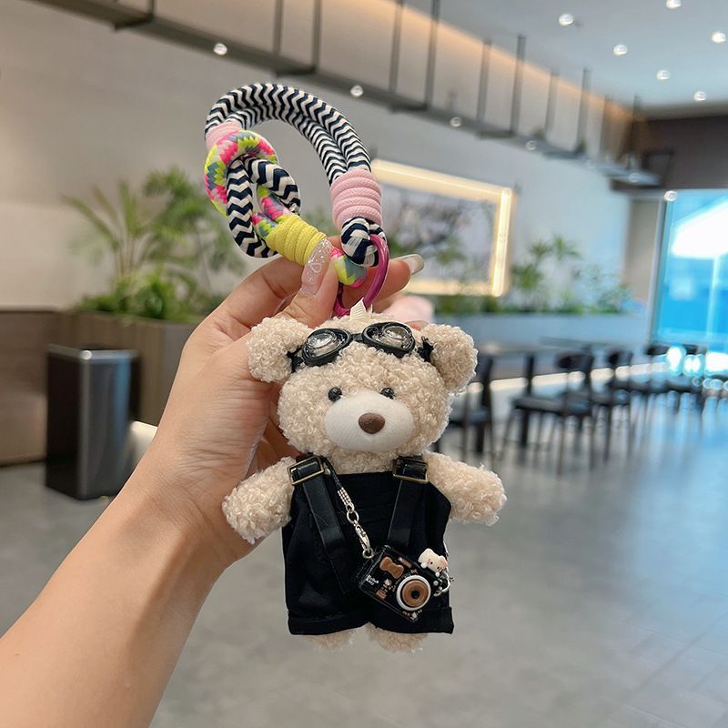 cute teddy bear keychain, plush teddy bear, teddy bear with goggles, teddy bear overalls, fashion keychain, bag charm, cute accessories - Light Brown - Size 1 - Image 4