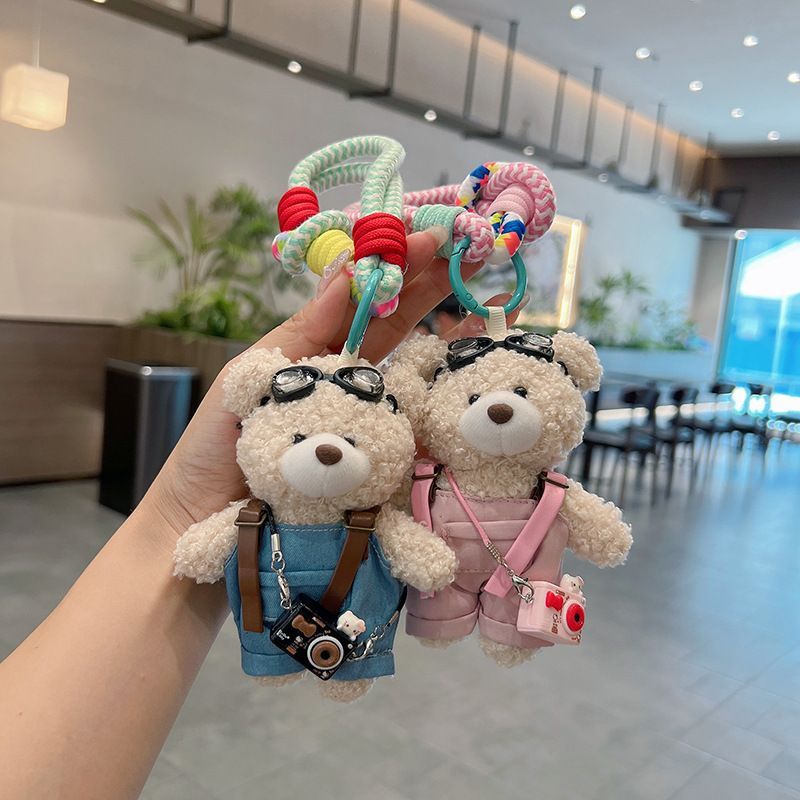 cute teddy bear keychain, plush teddy bear, teddy bear with goggles, teddy bear overalls, fashion keychain, bag charm, cute accessories - Light Brown - Size 1 - Image 8