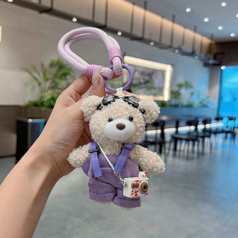 cute teddy bear keychain, plush teddy bear, teddy bear with goggles, teddy bear overalls, fashion keychain, bag charm, cute accessories - Pink - Size 1 - Image 6