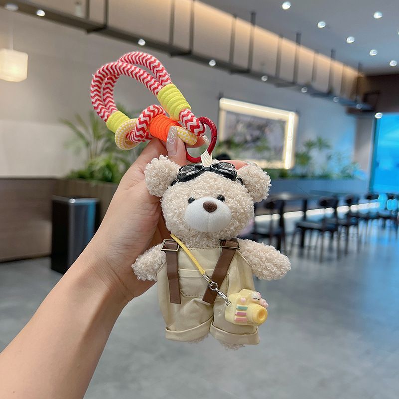 cute teddy bear keychain, plush teddy bear, teddy bear with goggles, teddy bear overalls, fashion keychain, bag charm, cute accessories - Purple - Size 1 - Image 6