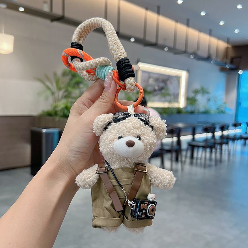 cute teddy bear keychain, plush teddy bear, teddy bear with goggles, teddy bear overalls, fashion keychain, bag charm, cute accessories - Purple - Size 1 - Image 8