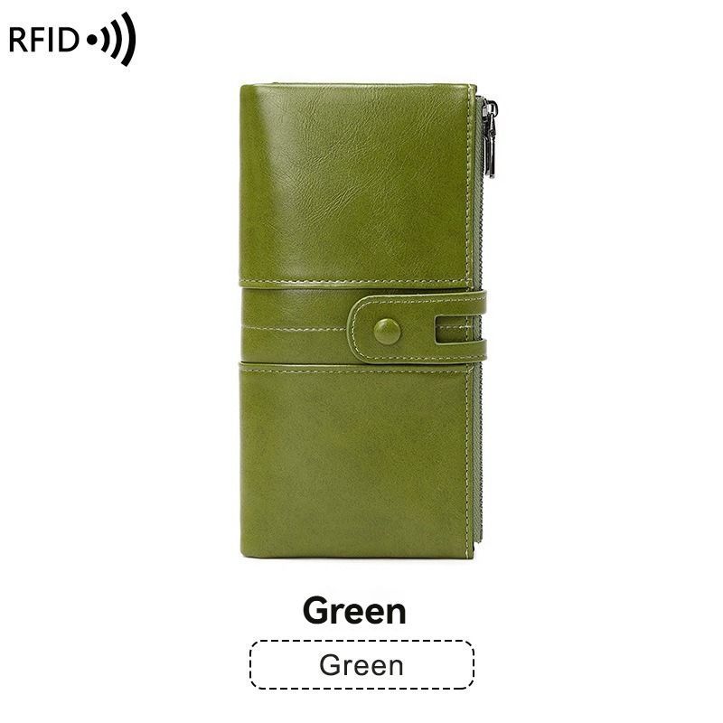women's leather wallet, anti-skimming wallet, retro style wallet, Korean fashion wallet, long wallet for women, ladies accessory, RFID blocking wallet, genuine leather clutch - Black - Size L - Image 4