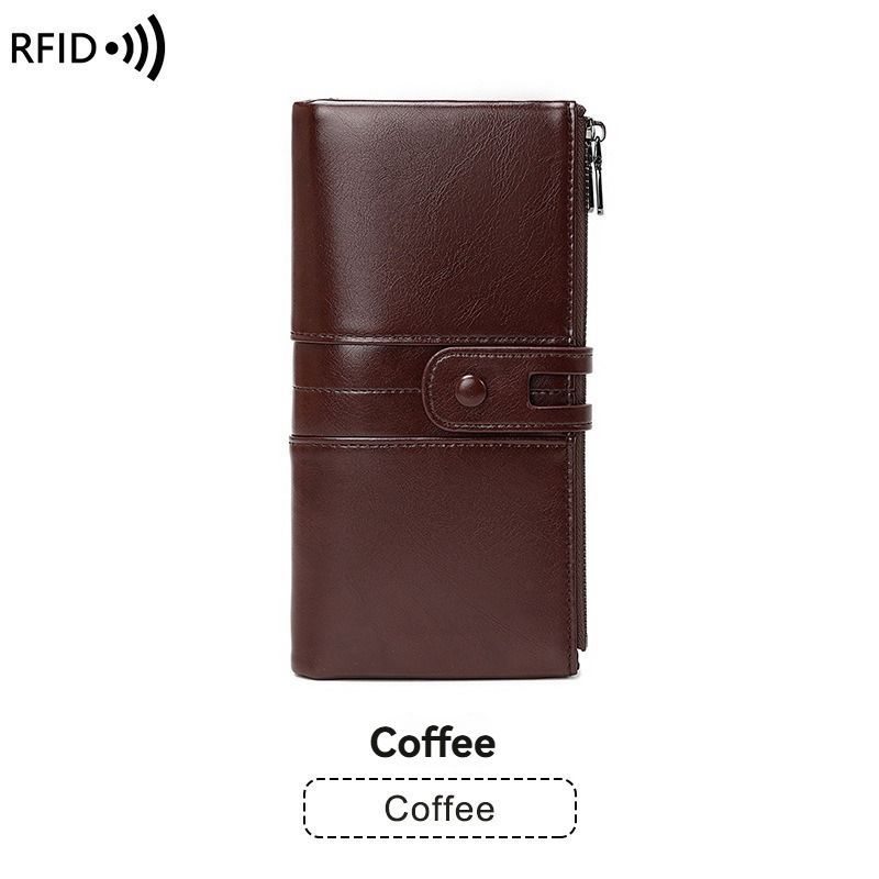 women's leather wallet, anti-skimming wallet, retro style wallet, Korean fashion wallet, long wallet for women, ladies accessory, RFID blocking wallet, genuine leather clutch - Blue - Size L - Image 4