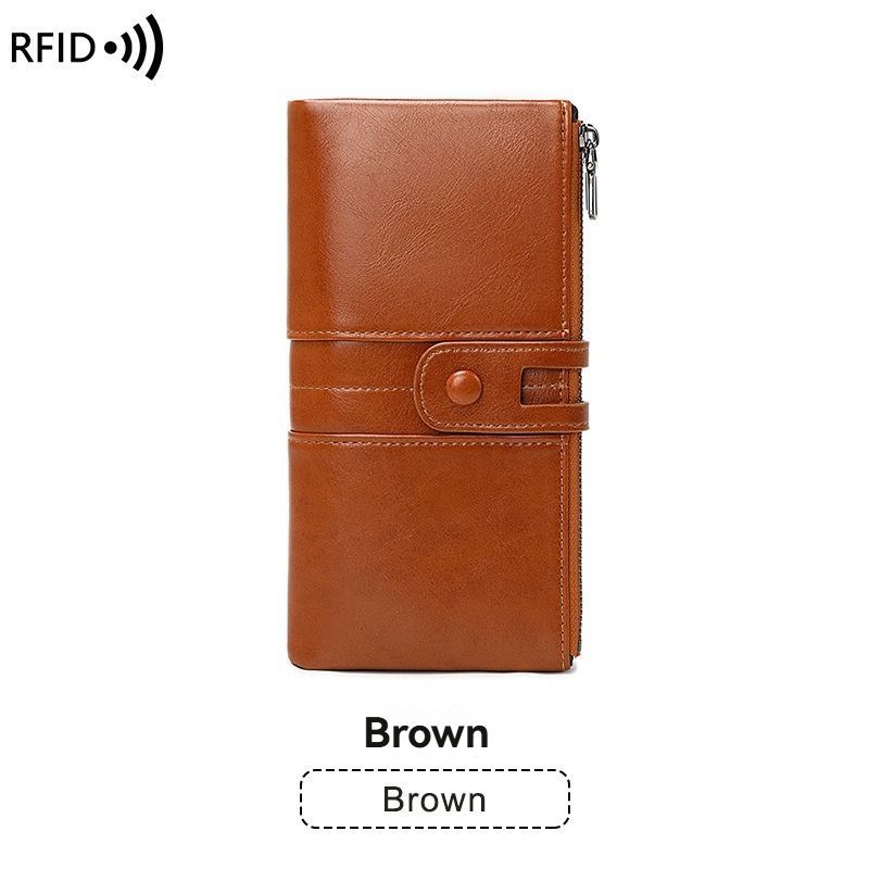 women's leather wallet, anti-skimming wallet, retro style wallet, Korean fashion wallet, long wallet for women, ladies accessory, RFID blocking wallet, genuine leather clutch - Blue - Size L - Image 7