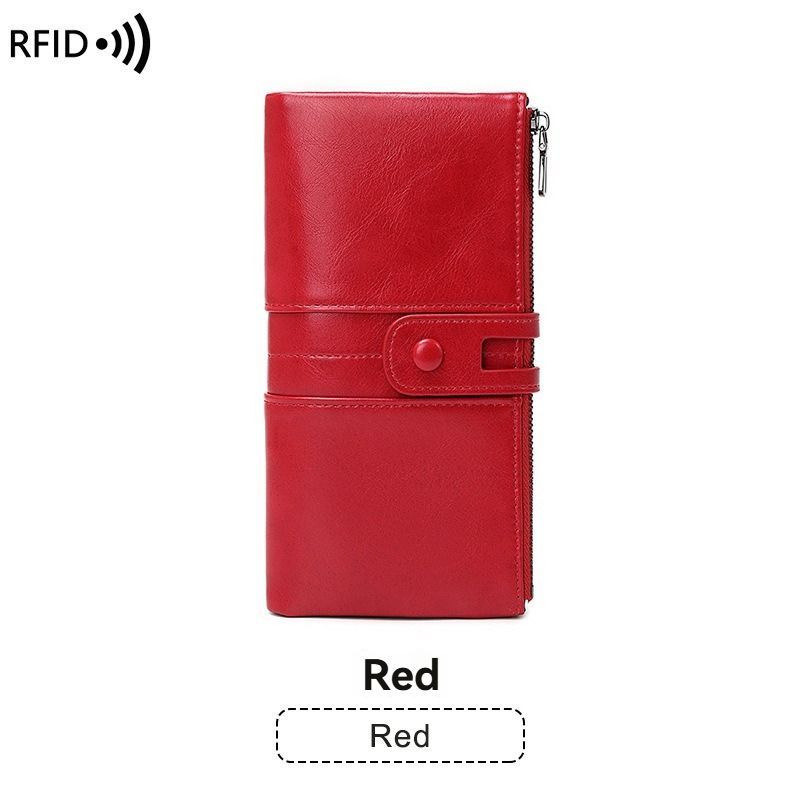 women's leather wallet, anti-skimming wallet, retro style wallet, Korean fashion wallet, long wallet for women, ladies accessory, RFID blocking wallet, genuine leather clutch - Mocha - Size L - Image 5