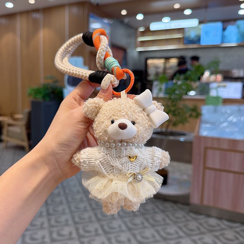 teddy bear keychain, cute accessories, fashion keychain, bow keychain, skirted teddy keychain, gift idea, Australian accessories - Mocha - Size 1 - Image 2