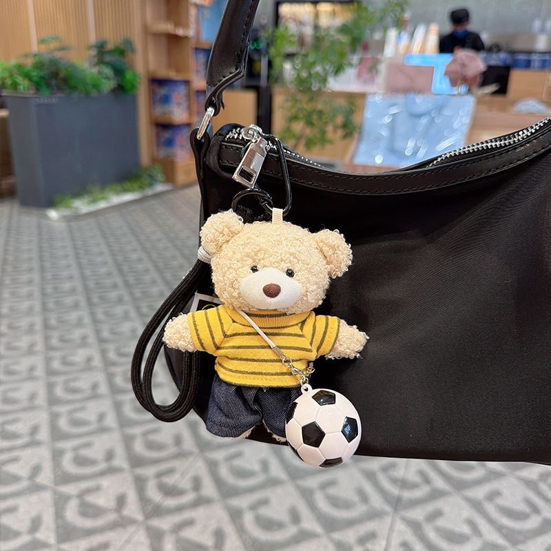 teddy bear keychain, soccer keychain, striped t-shirt keychain, car keychain, bag charm, plush keychain, sports accessory, gift for soccer fans, trendy keychain, cute keyring - Black - Size 1 - Image 7