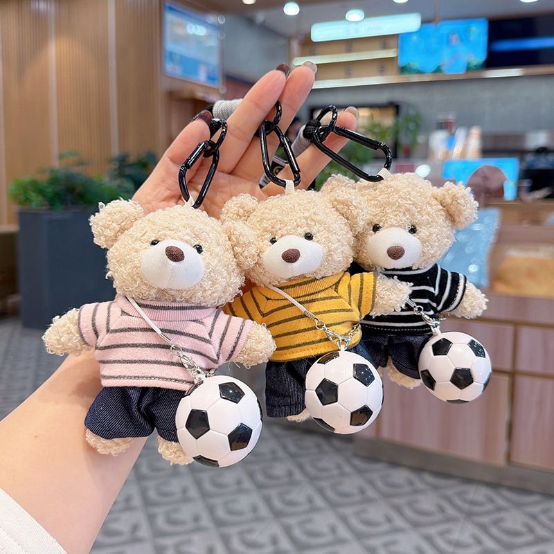 teddy bear keychain, soccer keychain, striped t-shirt keychain, car keychain, bag charm, plush keychain, sports accessory, gift for soccer fans, trendy keychain, cute keyring - Black - Size 1 - Image 8