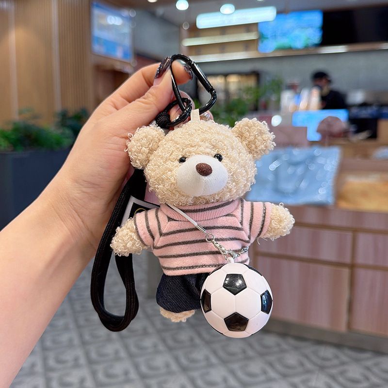teddy bear keychain, soccer keychain, striped t-shirt keychain, car keychain, bag charm, plush keychain, sports accessory, gift for soccer fans, trendy keychain, cute keyring - Pink - Size 1 - Image 1