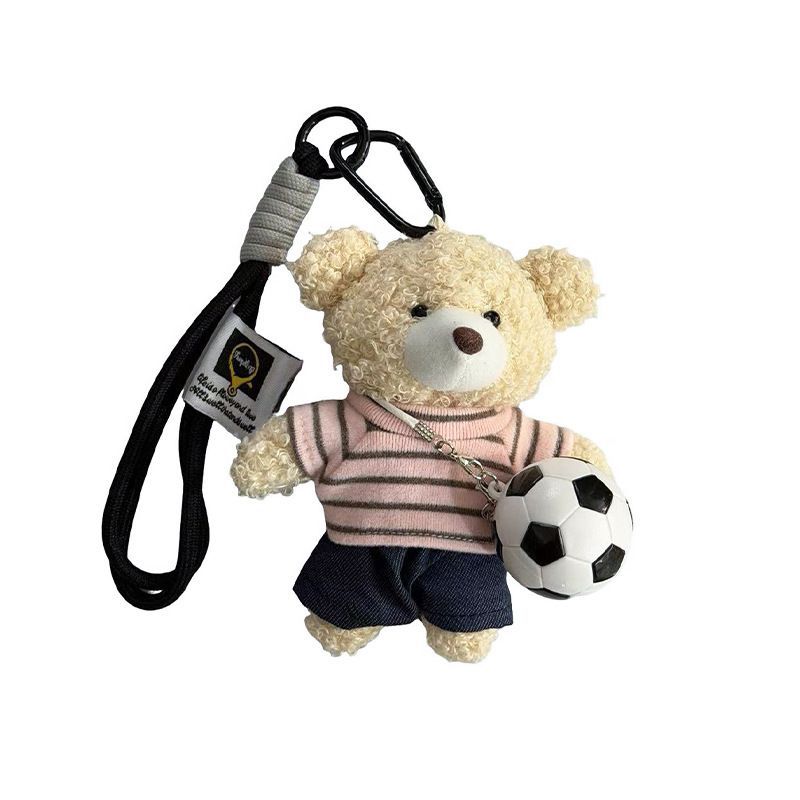 teddy bear keychain, soccer keychain, striped t-shirt keychain, car keychain, bag charm, plush keychain, sports accessory, gift for soccer fans, trendy keychain, cute keyring - Pink - Size 1 - Image 2
