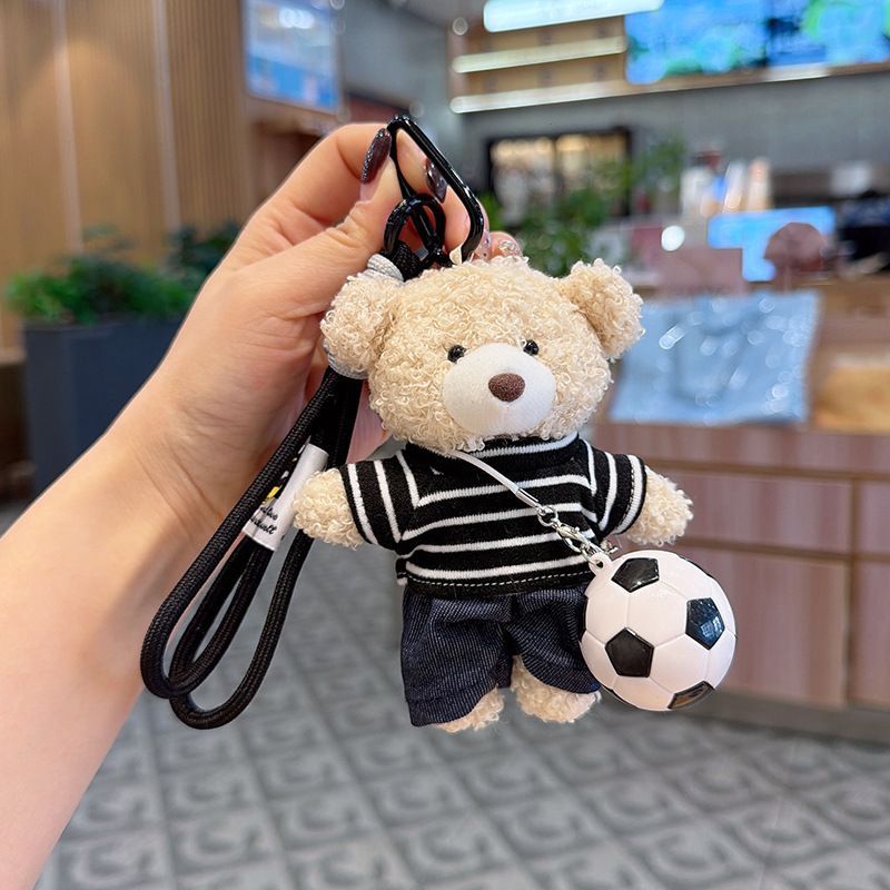 teddy bear keychain, soccer keychain, striped t-shirt keychain, car keychain, bag charm, plush keychain, sports accessory, gift for soccer fans, trendy keychain, cute keyring - Pink - Size 1 - Image 4