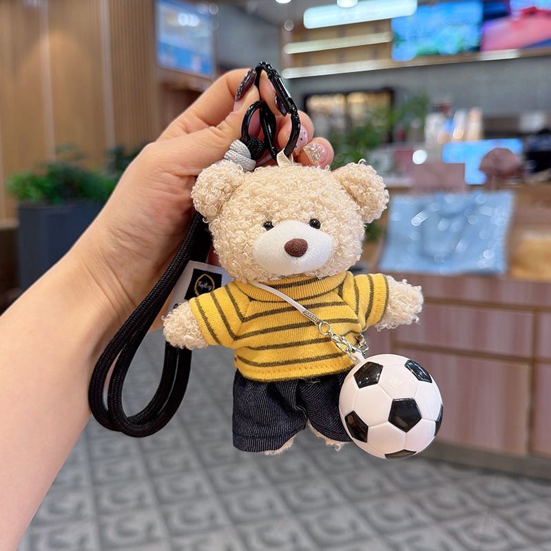 teddy bear keychain, soccer keychain, striped t-shirt keychain, car keychain, bag charm, plush keychain, sports accessory, gift for soccer fans, trendy keychain, cute keyring - Yellow - Size 1 - Image 1