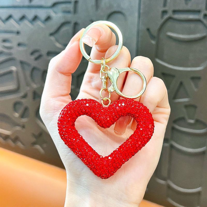 red heart keychain, hollowed-out clay keychain, full diamond keychain, car key accessory, women's fashion accessory, Australian fashion, gift for her, sparkly keychain, clay keyring - Gold - Size Fully - studded leather cord - Image 2