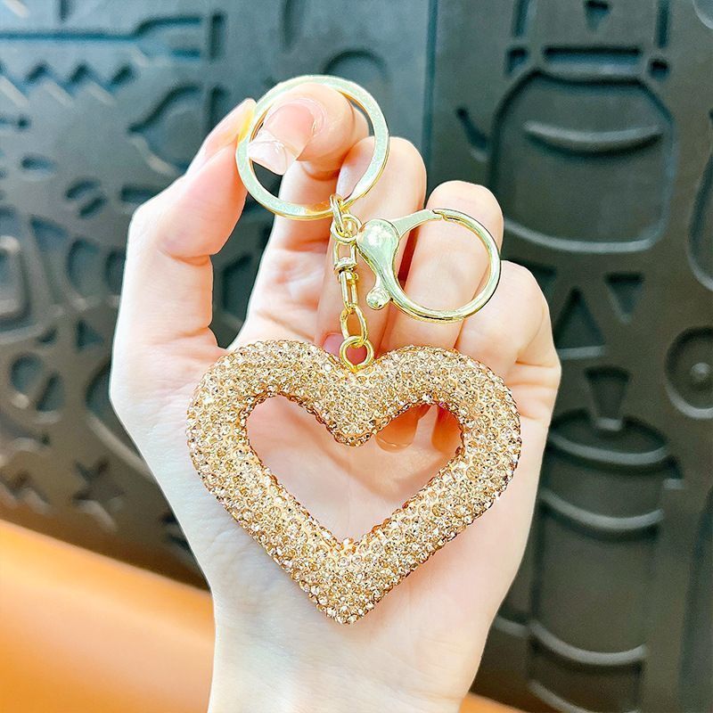 red heart keychain, hollowed-out clay keychain, full diamond keychain, car key accessory, women's fashion accessory, Australian fashion, gift for her, sparkly keychain, clay keyring - Gold - Size Fully - studded leather cord - Image 5