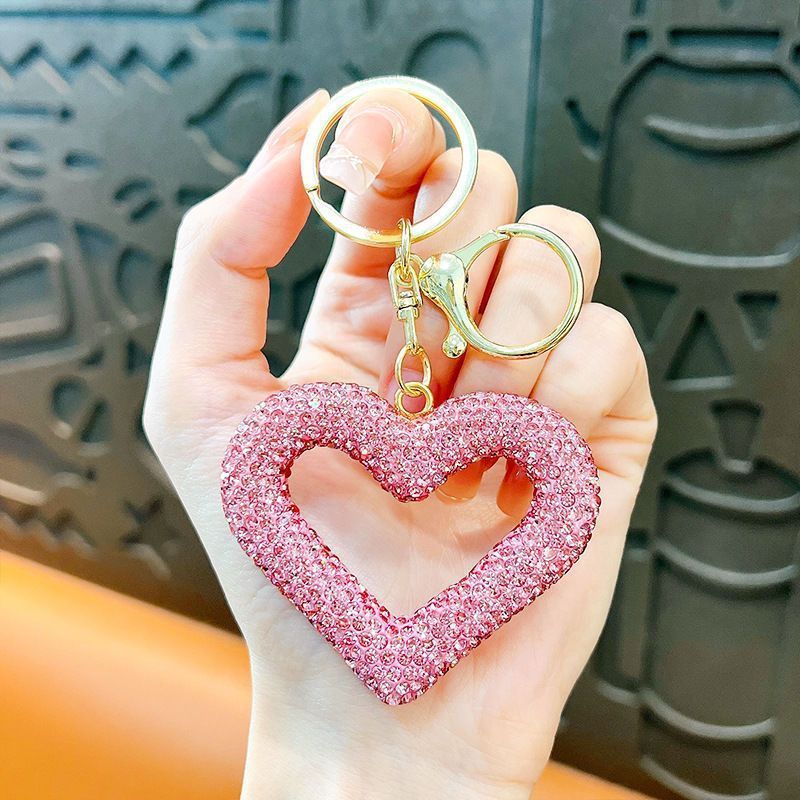 red heart keychain, hollowed-out clay keychain, full diamond keychain, car key accessory, women's fashion accessory, Australian fashion, gift for her, sparkly keychain, clay keyring - Gold - Size Simple buckle - Image 8