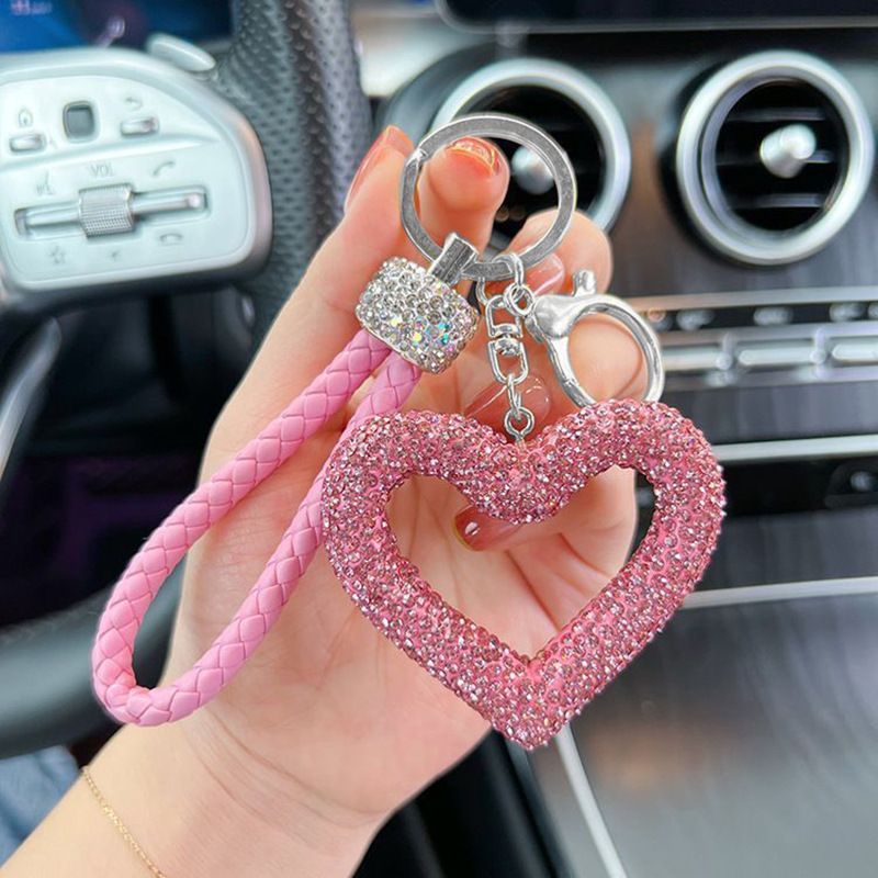red heart keychain, hollowed-out clay keychain, full diamond keychain, car key accessory, women's fashion accessory, Australian fashion, gift for her, sparkly keychain, clay keyring - Gold - Size White diamond leather cord - Image 6