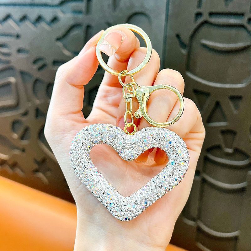 red heart keychain, hollowed-out clay keychain, full diamond keychain, car key accessory, women's fashion accessory, Australian fashion, gift for her, sparkly keychain, clay keyring - White - Size Simple buckle - Image 1