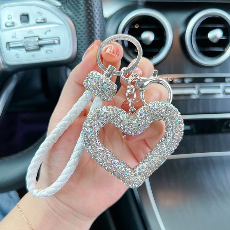 red heart keychain, hollowed-out clay keychain, full diamond keychain, car key accessory, women's fashion accessory, Australian fashion, gift for her, sparkly keychain, clay keyring - White - Size Simple buckle - Image 3