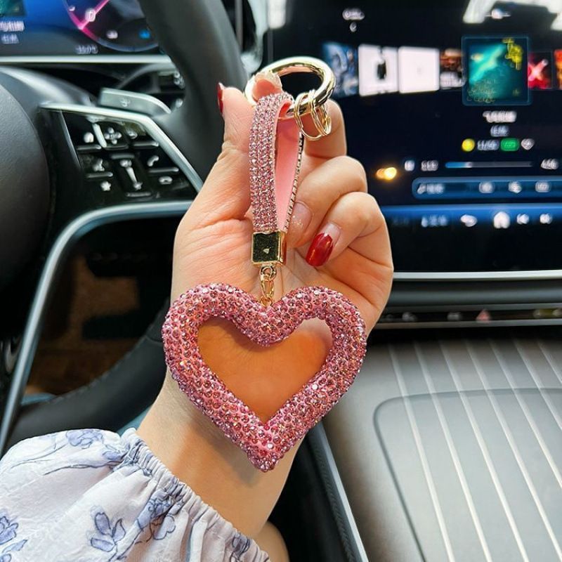 red heart keychain, hollowed-out clay keychain, full diamond keychain, car key accessory, women's fashion accessory, Australian fashion, gift for her, sparkly keychain, clay keyring - White - Size Simple buckle - Image 8