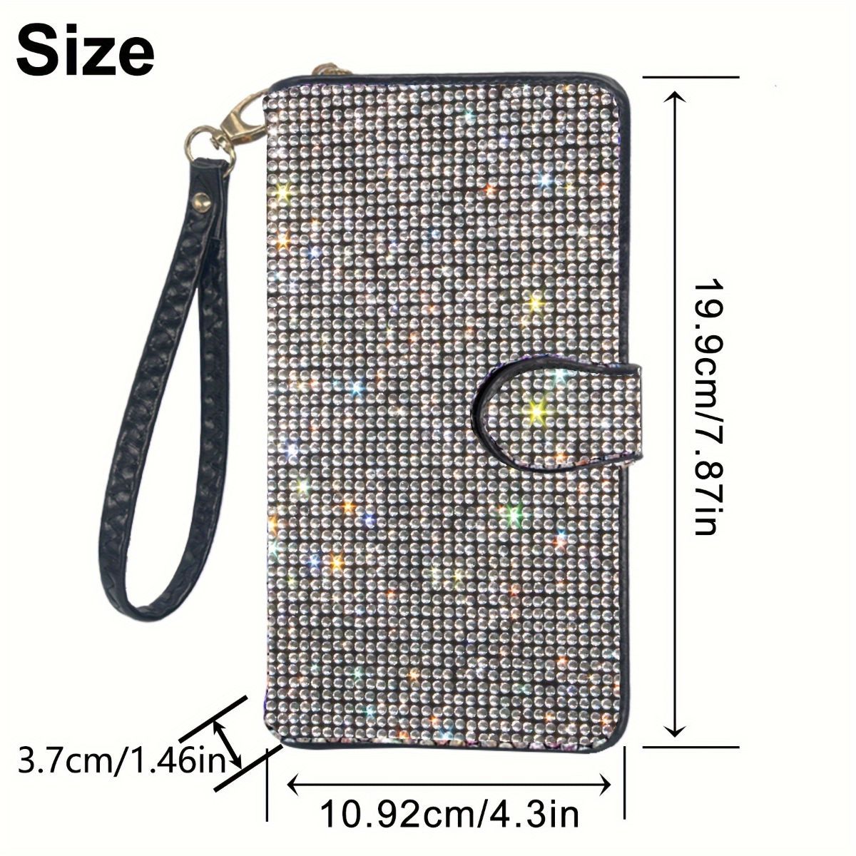 rhinestone card holder, checkbook clutch, rhinestone clutch, multiple card slots, sparkling accessory, glamorous wallet, crystal card case, protective cover, women's clutch, jewellery clutch - Black - Size L - Image 6