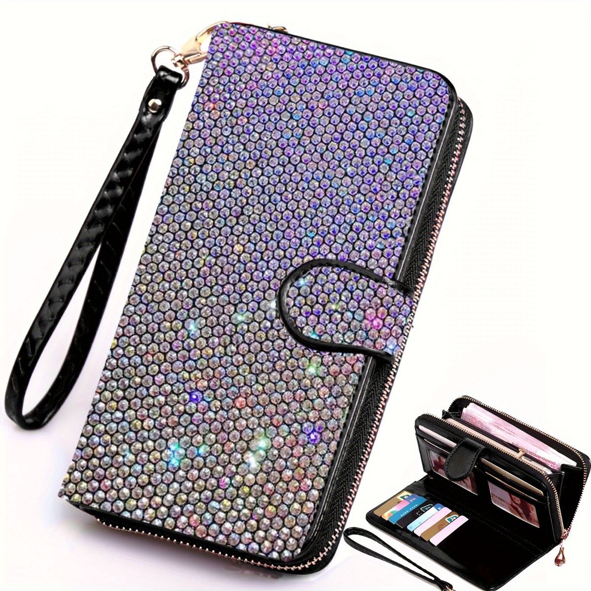 rhinestone card holder, checkbook clutch, rhinestone clutch, multiple card slots, sparkling accessory, glamorous wallet, crystal card case, protective cover, women's clutch, jewellery clutch - Multi - Size L - Image 1
