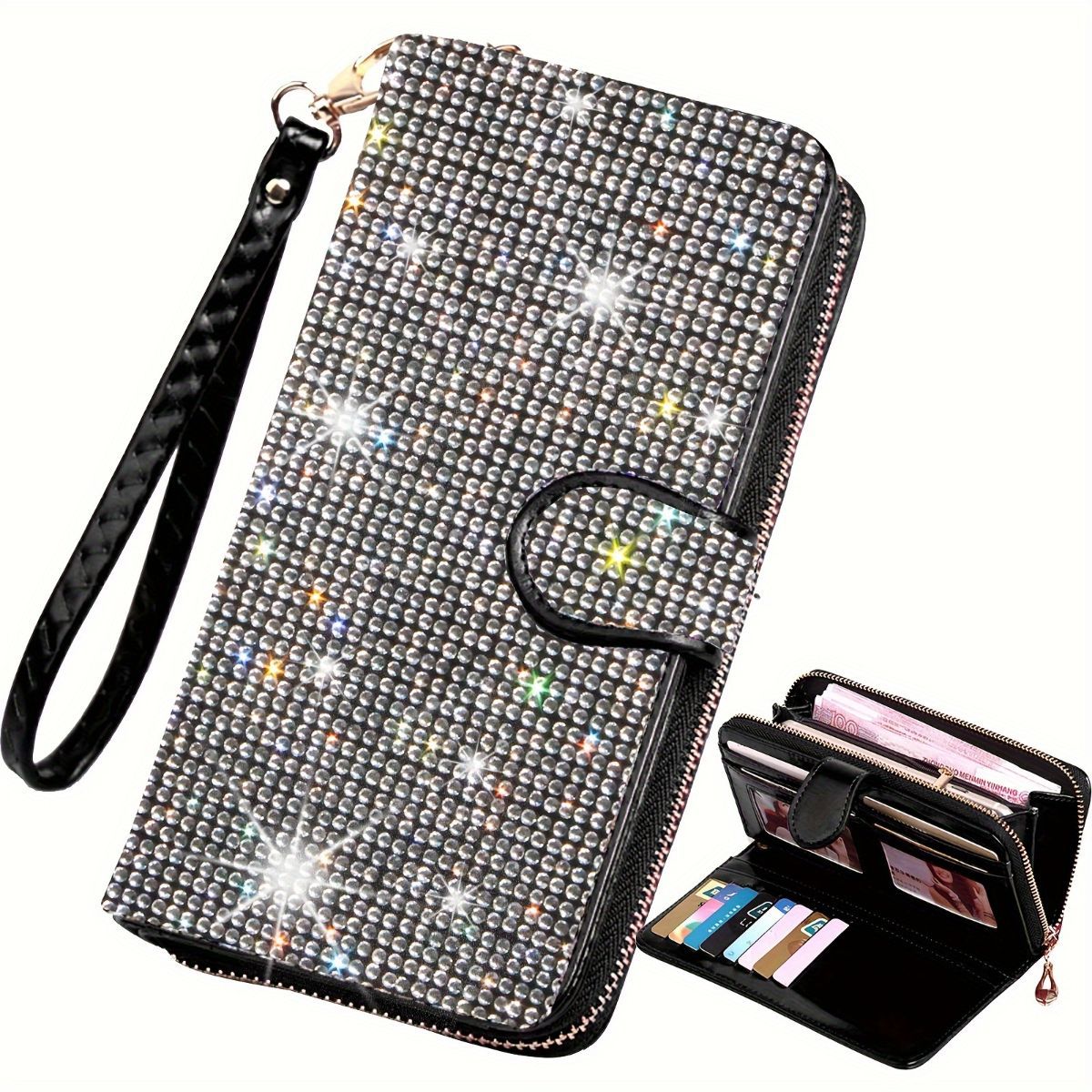 rhinestone card holder, checkbook clutch, rhinestone clutch, multiple card slots, sparkling accessory, glamorous wallet, crystal card case, protective cover, women's clutch, jewellery clutch - White - Size L - Image 1