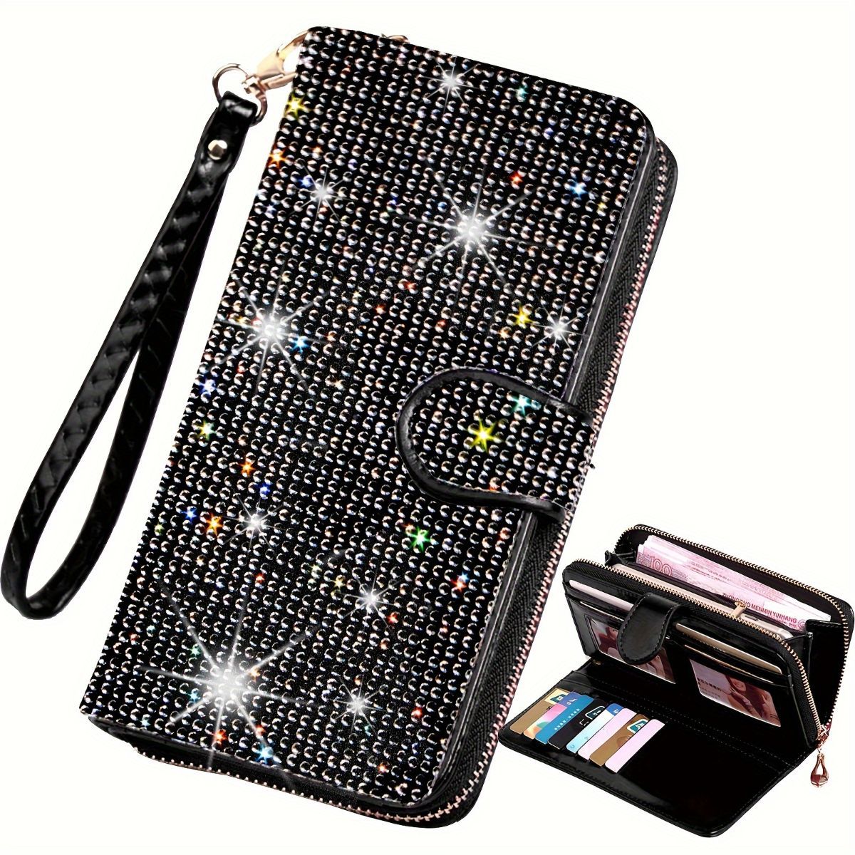 rhinestone card holder, checkbook clutch, rhinestone clutch, multiple card slots, sparkling accessory, glamorous wallet, crystal card case, protective cover, women's clutch, jewellery clutch - White - Size L - Image 7
