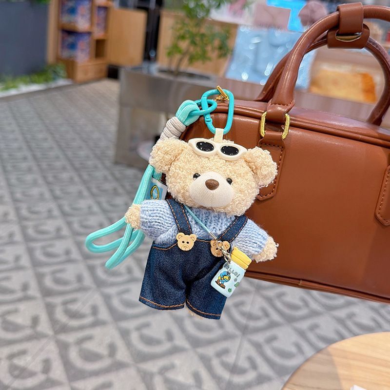 cute teddy bear keychain, teddy bear with suspenders, knitted sweater teddy bear, bag charm, quirky accessory, gift for teddy bear lovers - Blue - Size 1 - Image 2