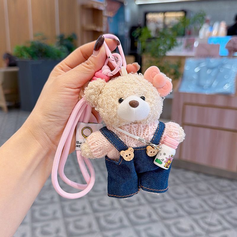 cute teddy bear keychain, teddy bear with suspenders, knitted sweater teddy bear, bag charm, quirky accessory, gift for teddy bear lovers - Pink - Size 1 - Image 3