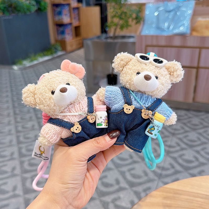 cute teddy bear keychain, teddy bear with suspenders, knitted sweater teddy bear, bag charm, quirky accessory, gift for teddy bear lovers - Pink - Size 1 - Image 7