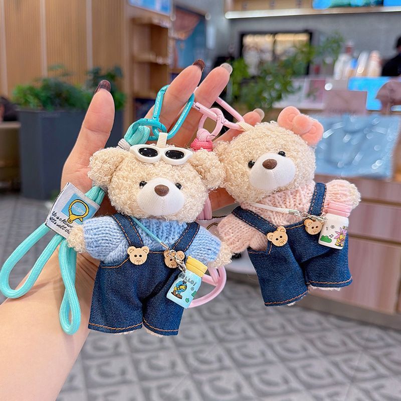 cute teddy bear keychain, teddy bear with suspenders, knitted sweater teddy bear, bag charm, quirky accessory, gift for teddy bear lovers - Pink - Size 1 - Image 8