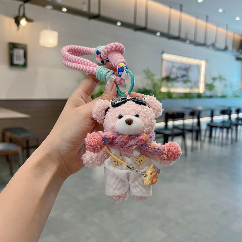 cute plush teddy bear keychain, scarf, overalls, Korean-style keychain, plush keychain, teddy bear accessory, small plushie, bag charm, gift for teen, Australian fashion accessoryv - Mocha - Size 1 - Image 2