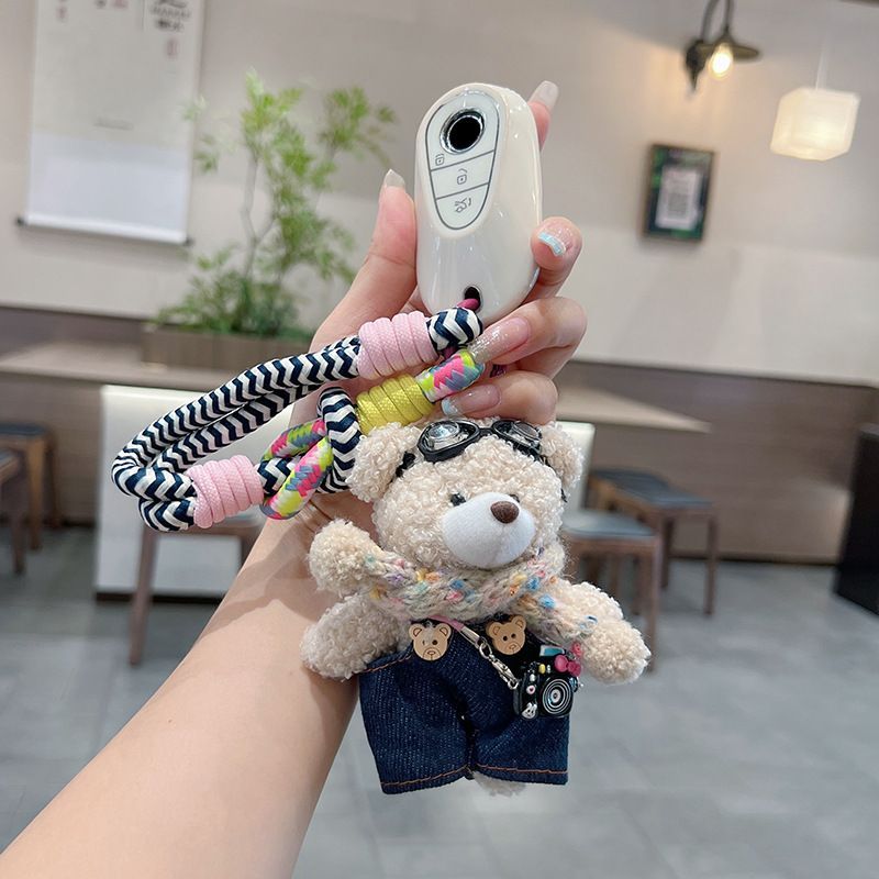 cute plush teddy bear keychain, scarf, overalls, Korean-style keychain, plush keychain, teddy bear accessory, small plushie, bag charm, gift for teen, Australian fashion accessoryv - Mocha - Size 1 - Image 4