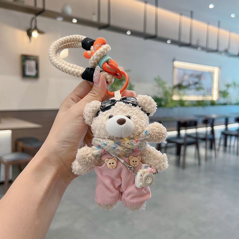 cute plush teddy bear keychain, scarf, overalls, Korean-style keychain, plush keychain, teddy bear accessory, small plushie, bag charm, gift for teen, Australian fashion accessoryv - Mocha - Size 1 - Image 5
