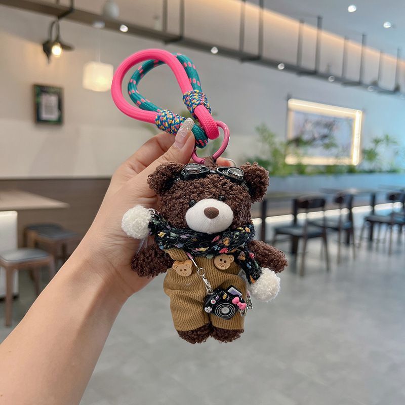 cute plush teddy bear keychain, scarf, overalls, Korean-style keychain, plush keychain, teddy bear accessory, small plushie, bag charm, gift for teen, Australian fashion accessoryv - Pink - Size 1 - Image 3