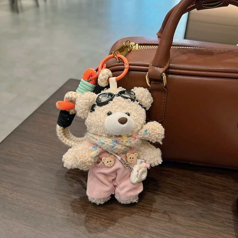 cute plush teddy bear keychain, scarf, overalls, Korean-style keychain, plush keychain, teddy bear accessory, small plushie, bag charm, gift for teen, Australian fashion accessoryv - Pink - Size 1 - Image 8