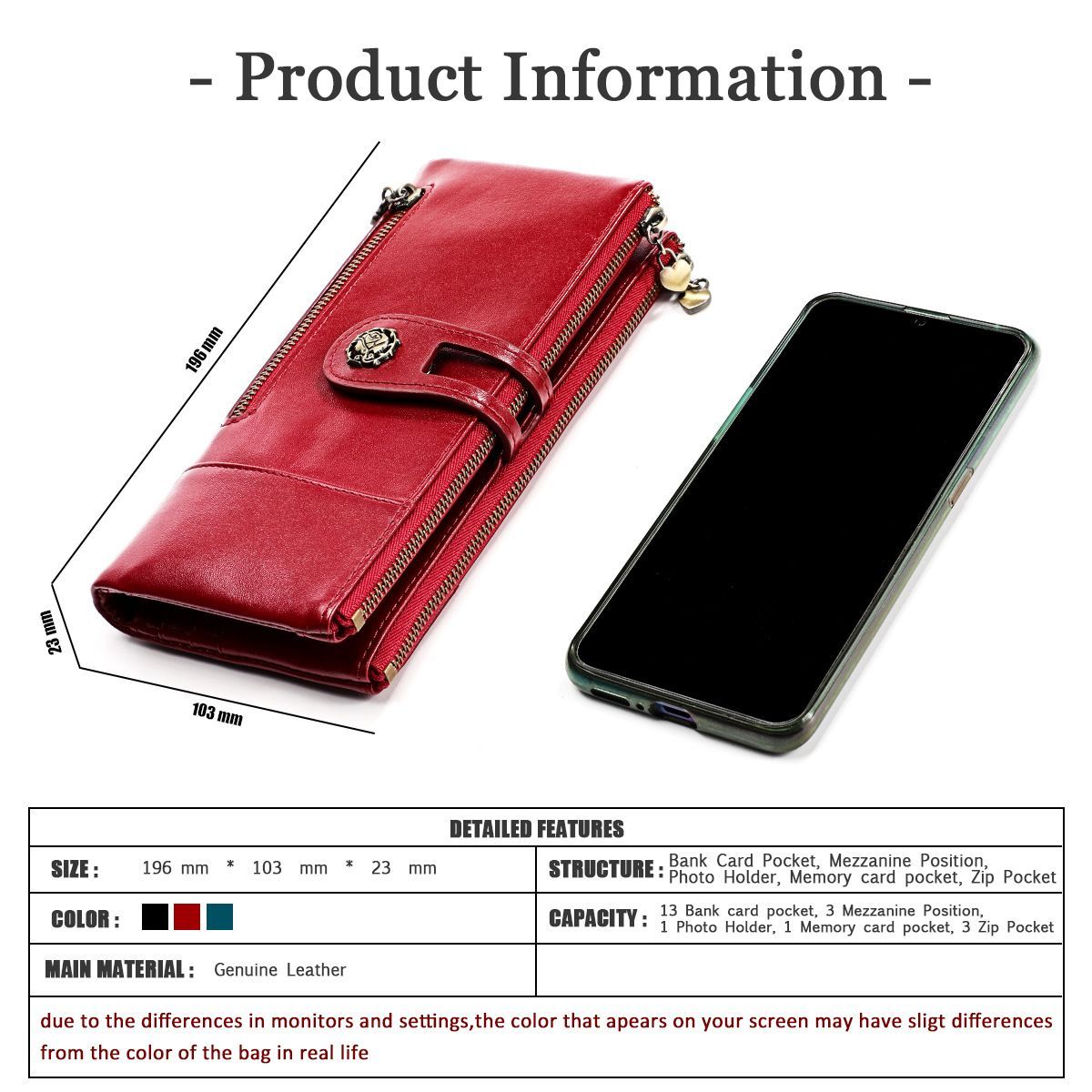 women's leather wallet, anti-skimming wallet, retro style wallet, Korean fashion wallet, long wallet for women, ladies accessory, RFID blocking wallet, genuine leather clutch - Black - Size L - Image 3