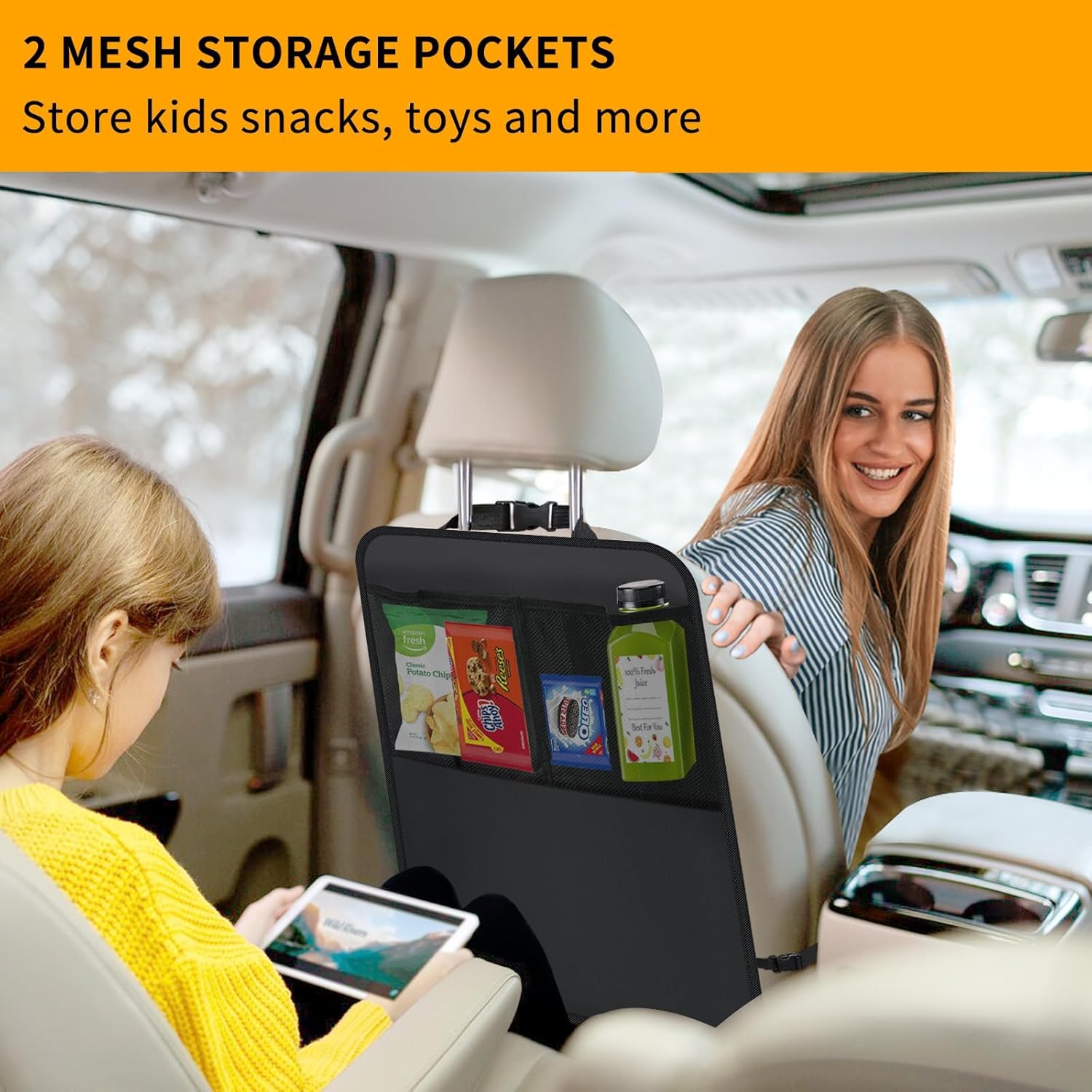 Kicking Mat with Organizer - 2 Pack Rear Seat Protector Seat Cover for your car, SUV, minivan or truck seat - Vehicle Rear Seat Child Safety Accessory - GM Interior Protector - Image 2